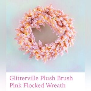 Anthropologie / Terrain / Glitterville Plush Brush Pink Flocked Wreath